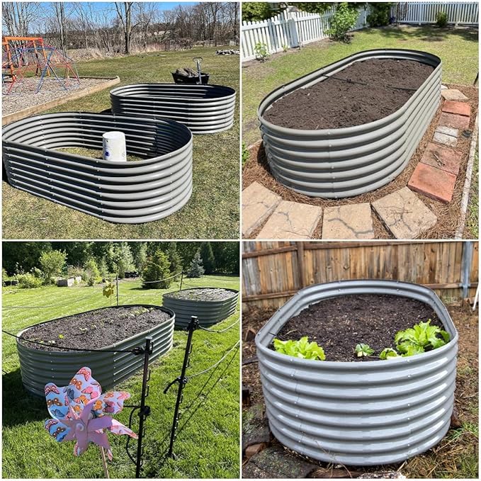 A ANLEOLIFE 8-Set 8X4X2 ft Galvanized Raised Garden Bed Kit, Oval Metal Deep - Image 2