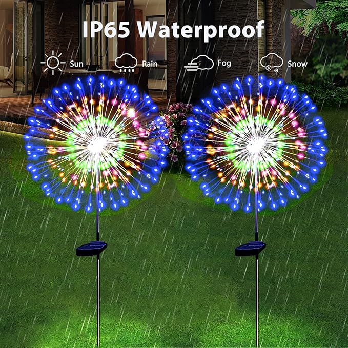 Solar Garden Firework Lights Outdoor Waterproof 4 Pack Solar Powered Art Stake - Image 2