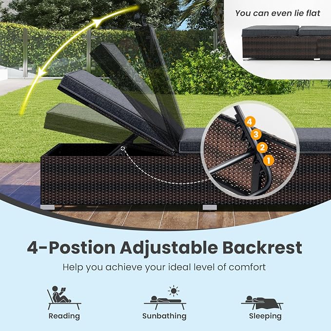 Tangkula Outdoor Chaise Lounge, Patio Wicker Lounge Chair w/ 4-Level Backrest - Image 5