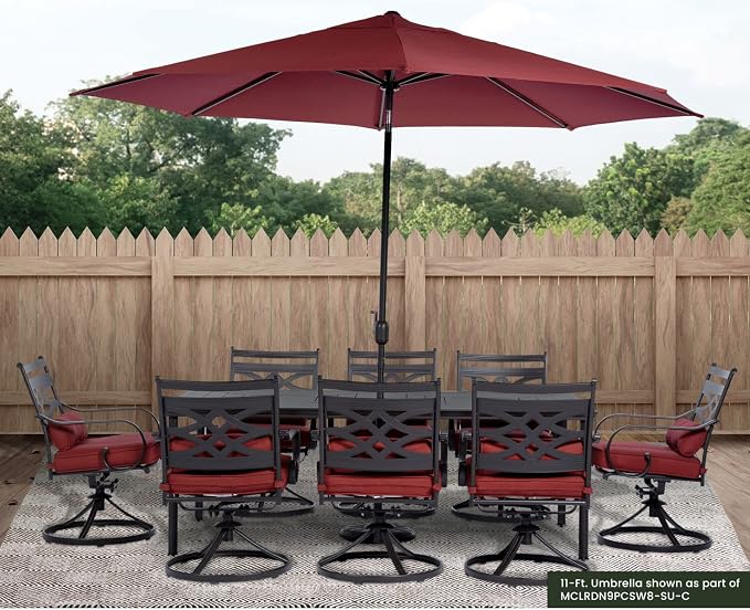 Hanover Montclair 11' Market Outdoor Umbrella, All-Weather, Crank Lever Chili - Image 2