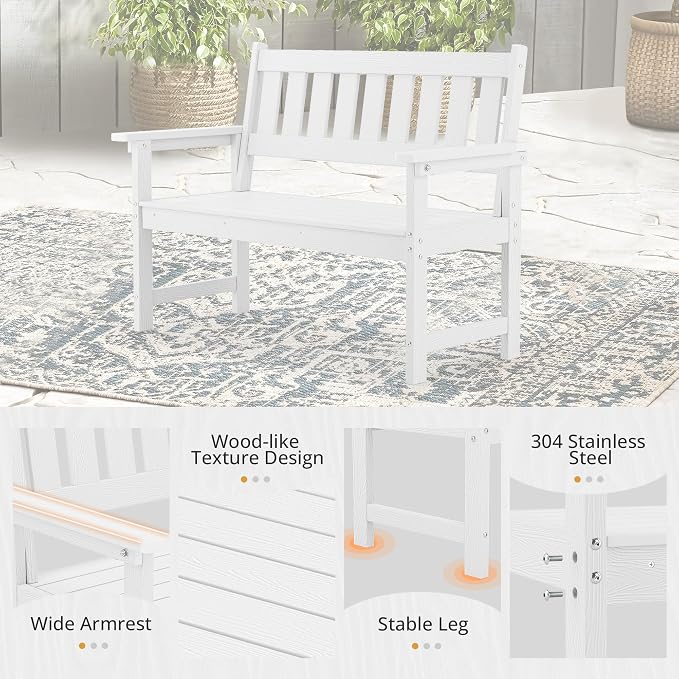 LUE BONA Outdoor Bench, 2-Person HDPS Garden Bench, Outdoor Benches Weatherproof - Image 4