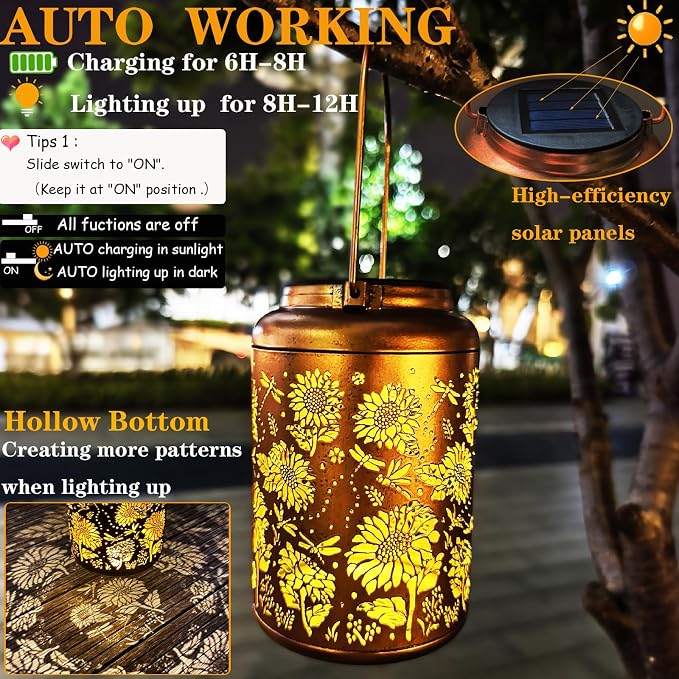 Birthday Gifts for Women Mom Grandma Ideas, Solar Lanterns Outdoor Waterproof - Image 2
