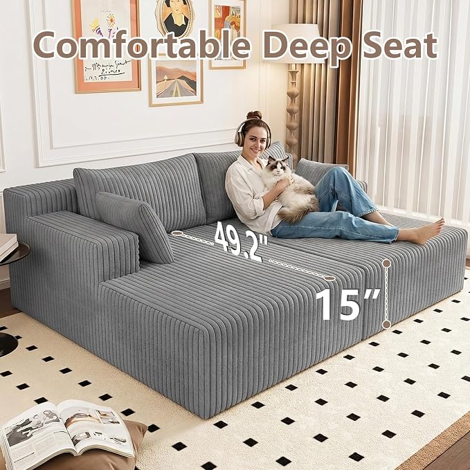 ODUWA Oversized Double Chaise Lounges Indoor, Upholstered Boneless Cloud - Image 4