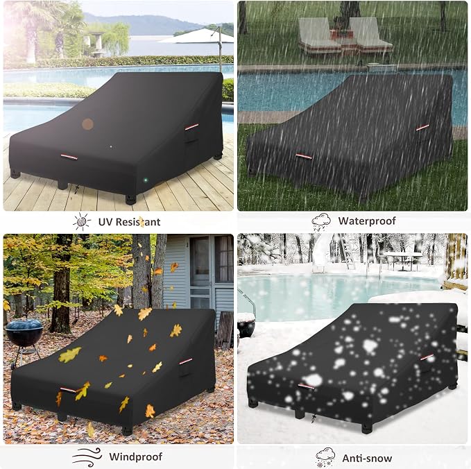 Okcool 100% Waterproof Patio Double Wide Chaise Lounge Chair Cover, 600D Tough - Image 7