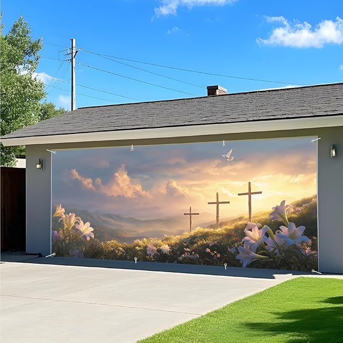 ANNA QUEEN Easter Cross Garage Door Banner 6x13FT, Sunrise Mountain Crosses - Image 8