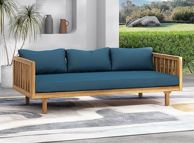 Merax Outdoor 3 Seater Daybed, Acacia Wood Day Bed Couch Sofa - Image 2