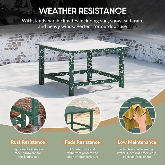 WestinTrends Malibu Low Outdoor HDPE Square Patio Coffee Table, Dark Green - Image 4
