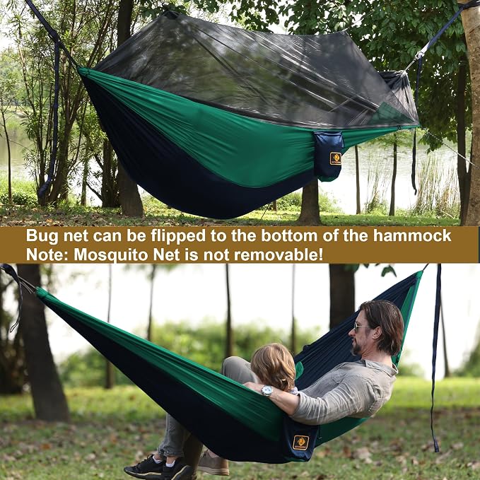 Camping Hammock with Net, Travel Portable Lightweight Hammocks with Tree Straps - Image 3