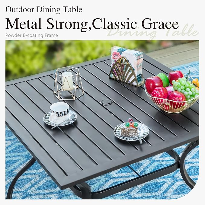 PHI VILLA 5-Piece Metal Patio Outdoor Table and Chairs Dining Set- 37" Square - Image 6