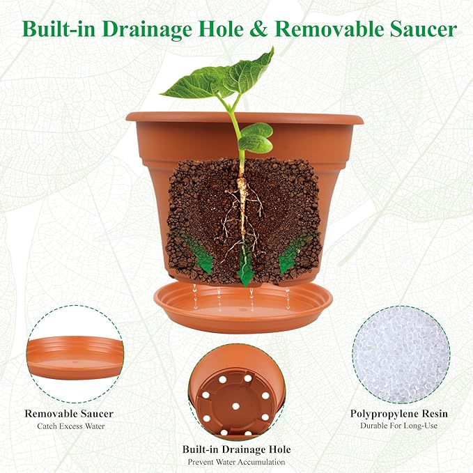 13 Inch Plastic-Flower-Pot-for-Indoor-Plants, 4 Pack Large Outdoor Planter Pot - Image 4