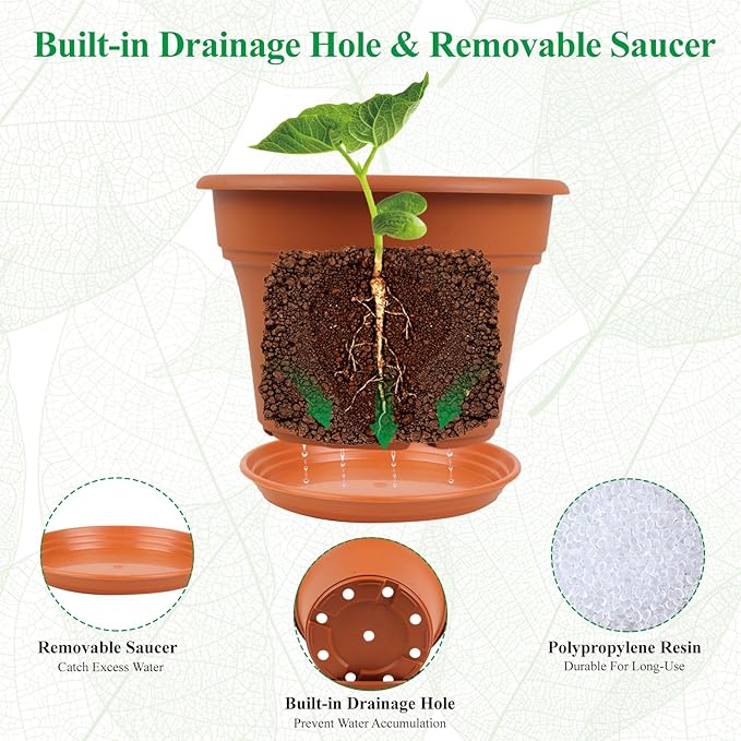 16 inch Plastic-Flower-Pot-for-Indoor-Plants, 4 Pack Large Outdoor Planter Pot - Image 3