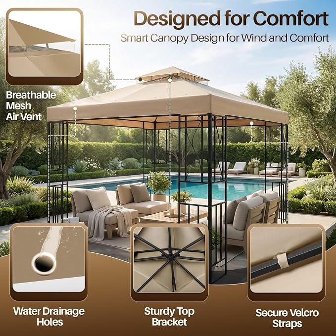 Flexzion Gazebo Cover Replacement Canopy Top 12x12 Ft - Image 7