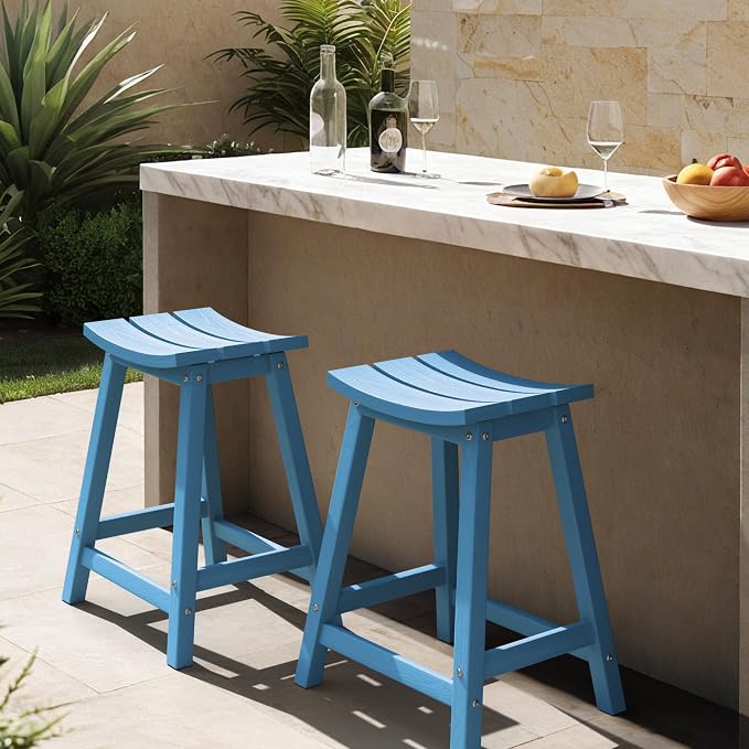 Ciokea 2 Set 24" Outdoor Bar Stools Heavy Duty HDPE Counter Height Bar Stools by CIOKEA