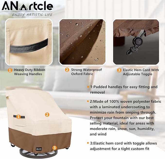 Outdoor Swivel Rocker Chair Cover 2 Pack, Patio Swivel Chair Covers - Image 7