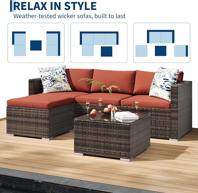 GAOMON 5-Piece All-Weather Patio Furniture Set, Convertible Outdoor Sectional - Image 7