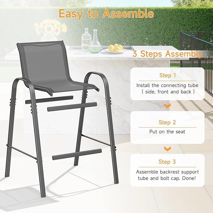 ONBRILL Outdoor Bar Stool Set of 4, Patio Bar Chairs - Image 3