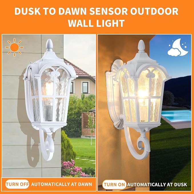 LONEDRUID Dusk to Dawn Sensor Outdoor Porch Light White Exterior Wall Lantern - Image 3
