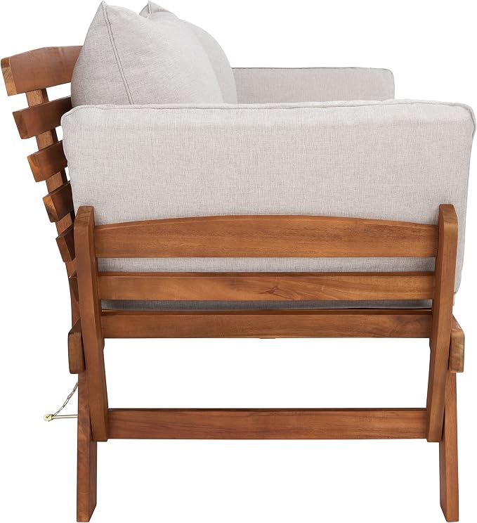 SAFAVIEH Outdoor Collection Emely Natural Acacia Wood/Grey Expandable Loveseat - Image 14
