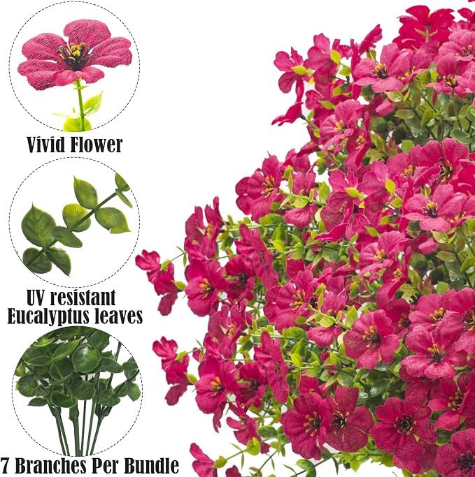 Artificial Fake Flowers for Outdoor Spring Decoration, 16 Bundles Faux Silk - Image 3