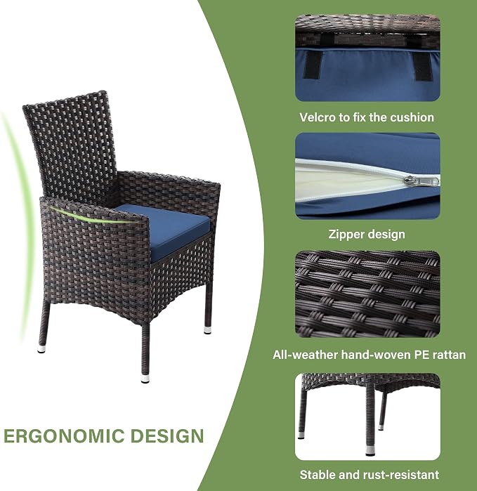 ALAULM 5 Piece Patio Dining Set All-Weather Wicker Outdoor Furniture Set - Image 4