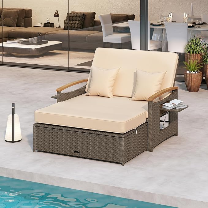 COSTWAY Patio Rattan Daybed, Outdoor Loveseat Sofa - Image 3