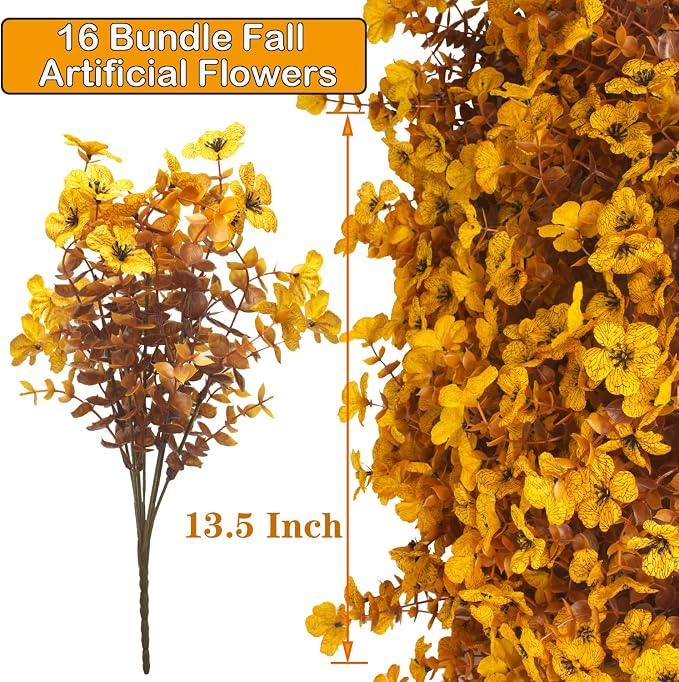 16 Bundles Artificial Fall Mums Outdoor UV Resistant, Fake Silk Plants No Fade - Image 3