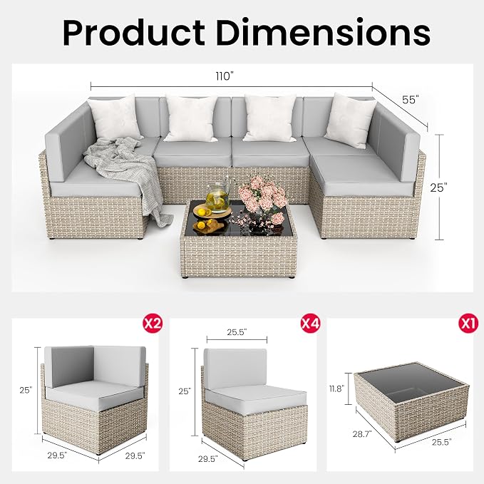 Pamapic Patio Furniture Set, 7 Pieces Modular Outdoor Sectional, Wicker Patio - Image 7