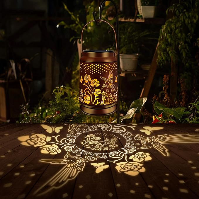 KY&BOSAM Solar Lanterns Outdoor Waterproof Rose Hummingbird Lantern Garden - Image 3