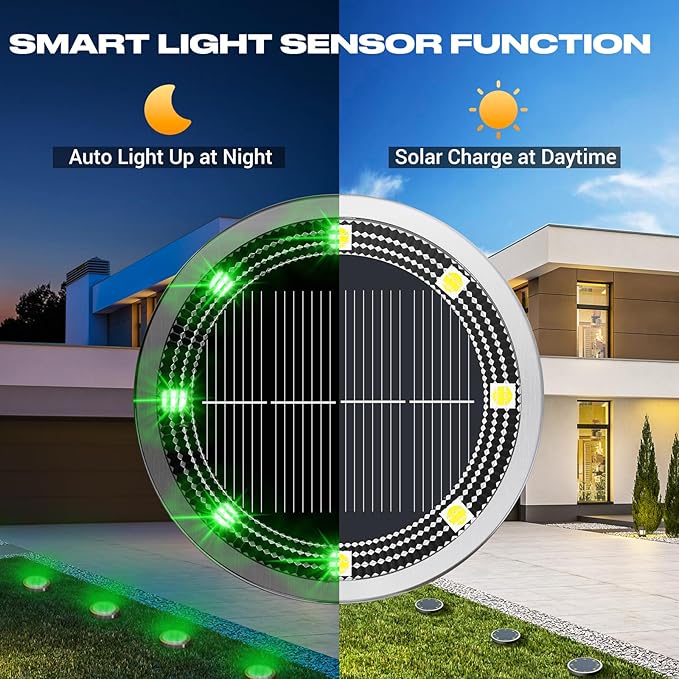 Peasur Solar Ground Lights Outdoor, 12 Pack Flat Solar Powered Disc Lights - Image 2