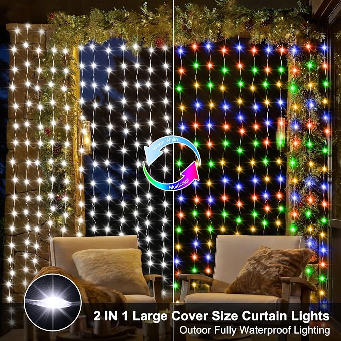 ZAIYW Dual Color Curtain Lights 20ftx10ft 600 LED Christmas Curtain Lights - Image 2