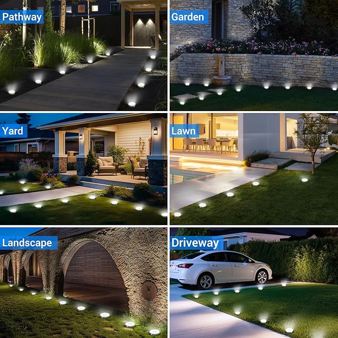 Peasur Mini Solar Ground Lights Outdoor, 12 Pack Flat Solar Powered Disc Lights - Image 6