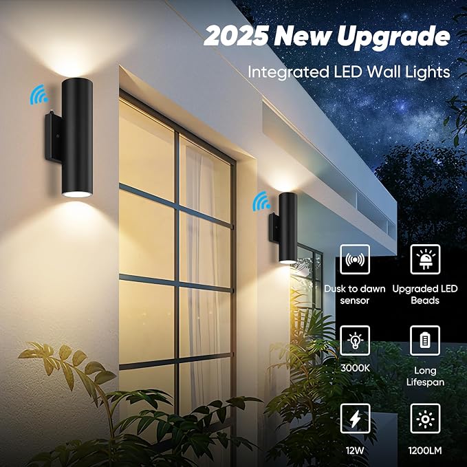 4-Pack Dusk to Dawn Outdoor Wall Lights, 12W 2700K Up and Down LED Porch Lights - Image 2