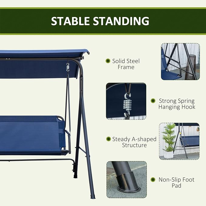Outsunny 3-Person Porch Swing - Image 4