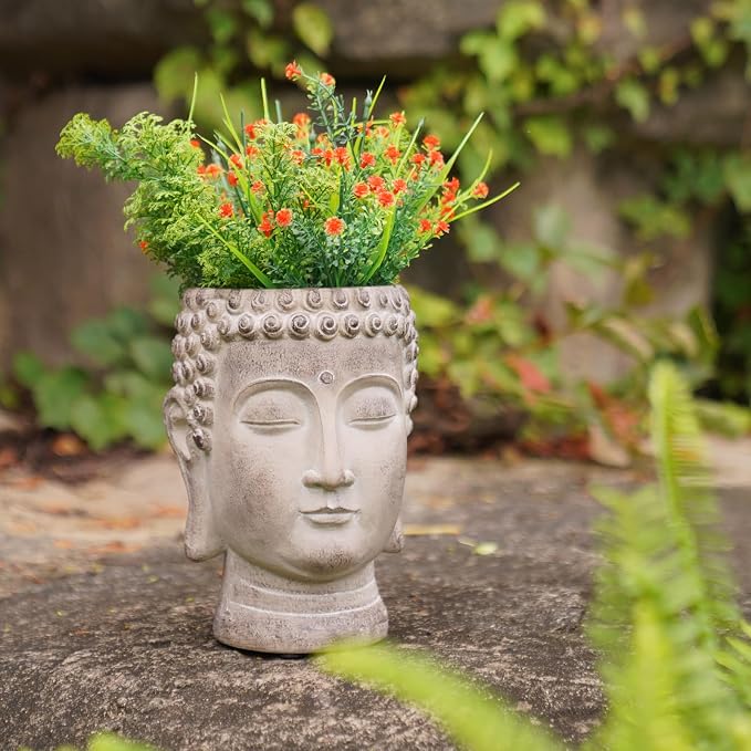 Buddha - Face Flower Pot - Head Planters - Garden Statue - Cactus Succulents - Image 4
