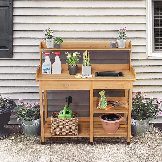 Topeakmart 45.2x17.7x47.6'' Potting Benches Outdoor Garden Potting Table Work - Image 5