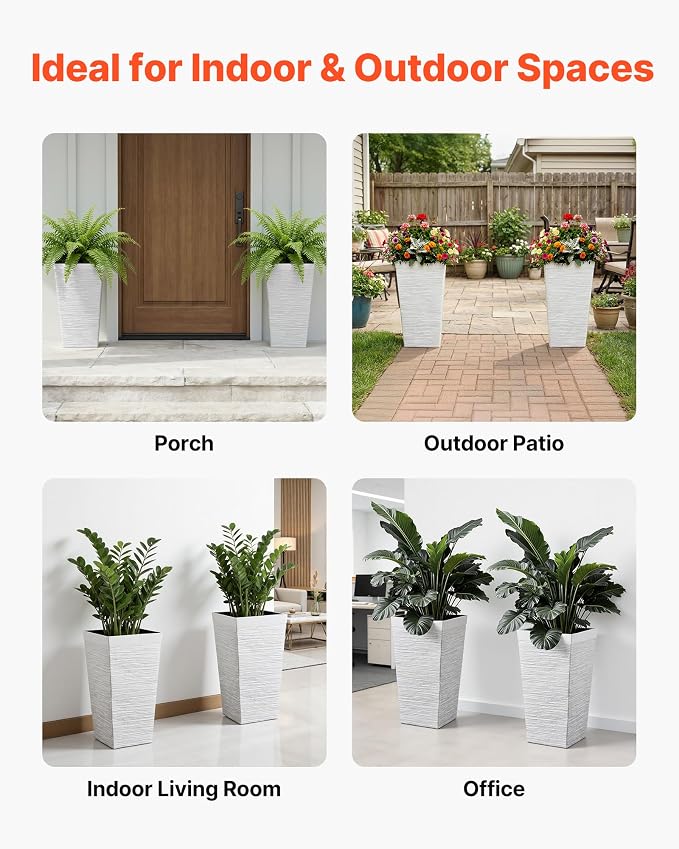 VEVOR Set of 2 Tall Planters for Outdoor Plants 23 inch, Modern Planters for - Image 6