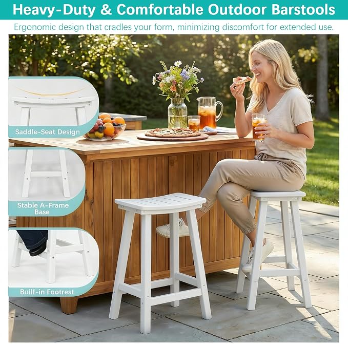 Outdoor Bar Stools Set of 6, 24 Inch All-Weather HDPE Counter Height Chairs - Image 5