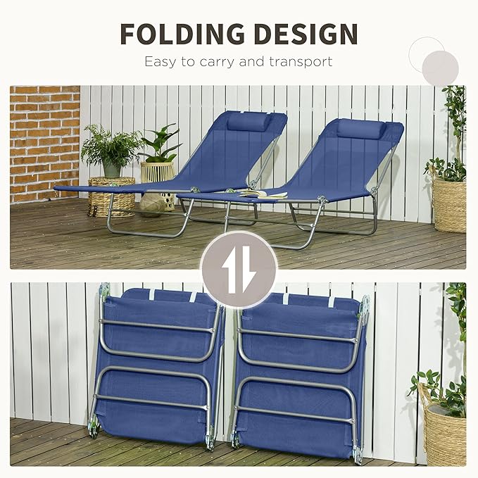 Outsunny 2 Piece Folding Chaise Lounge Chairs, Pool Sun Tanning Chairs - Image 5
