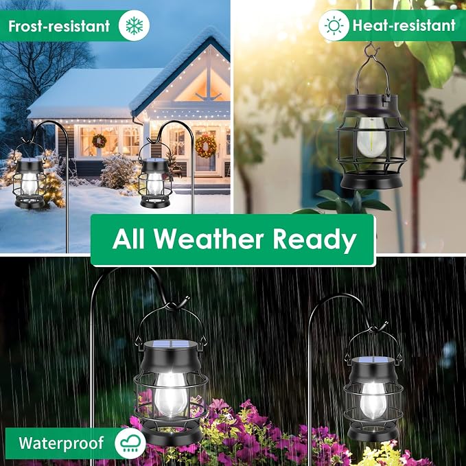 UBright 2 Pack Solar Lantern Lights Outdoor Waterproof Metal Hanging Solar - Image 5