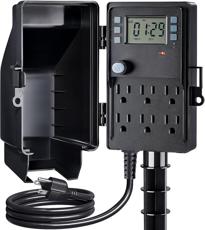 SURAIELEC Outdoor Power Stake, 7-Day Programmable Digital Timer, Power Strip by SURAIELEC
