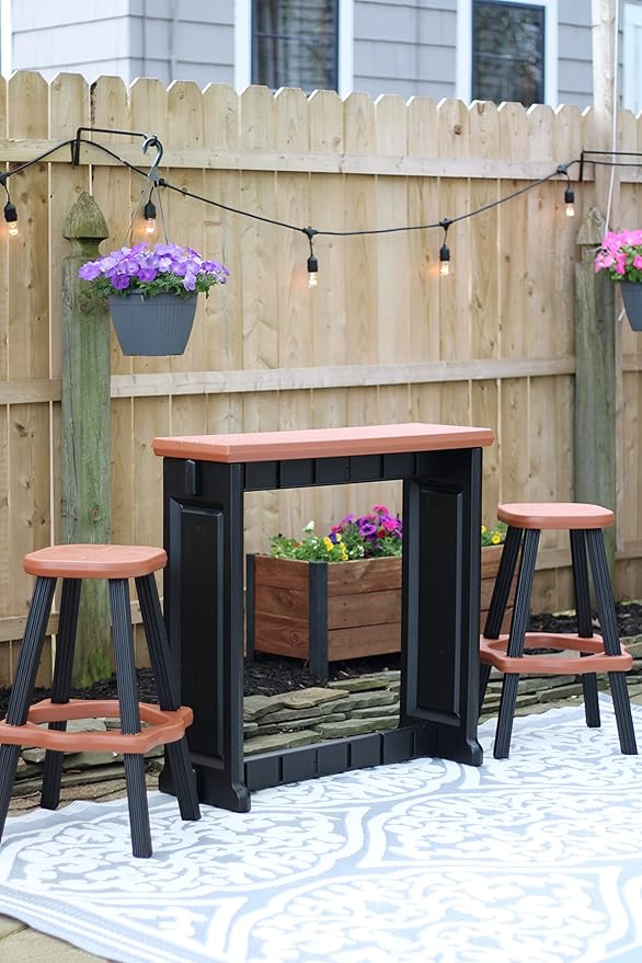 Single Bar Set Includes 2 Barstools Redwood Top & Black Base Ideal - Image 4