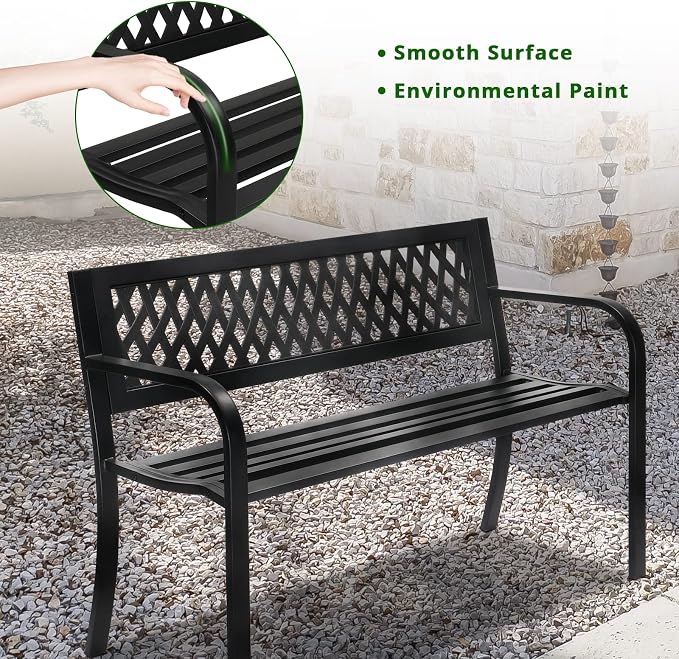 VINGLI Outdoor Metal Bench w/PVC Back - Image 4