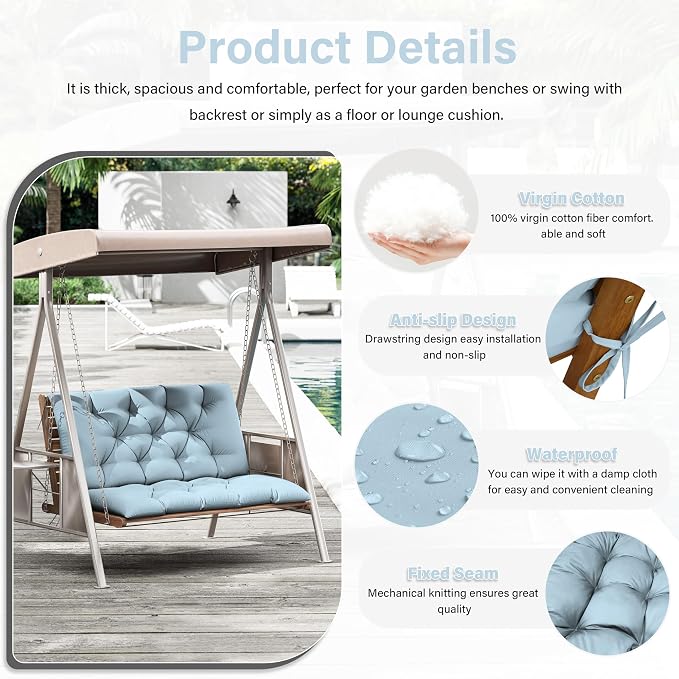 Porch Swing Cushion with Backrest, Waterproof Bench Cushion - Image 3