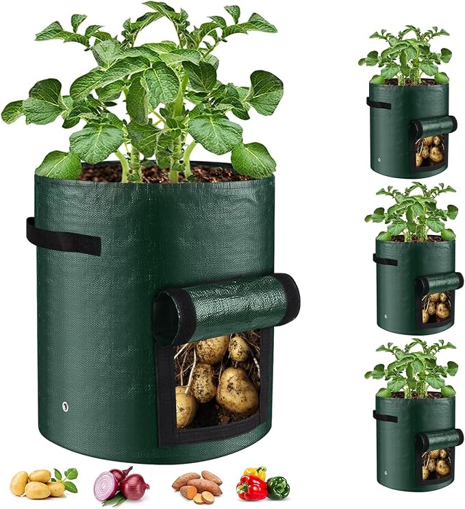 10 Gallon 3-Pack Potato Grow Bags, Heavy Duty PE Fabric Pots by Lifeisbetterinthegarden