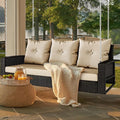 YITAHOME 3-Seats Hanging Porch Swing Chair Outdoor Black Rattan Patio Swing by YITAHOME