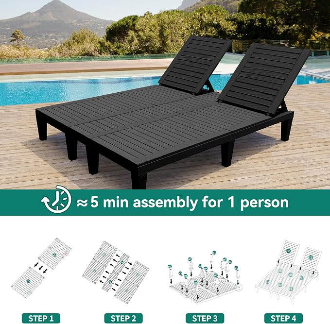 YITAHOME Pool Lounge Chairs Set, 2-in-1 Outdoor Chaise Lounge W/5-Position - Image 7