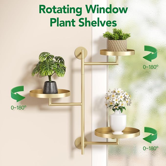 Rotating Window Shelves for Multiple Plants Indoor, 3-tier Metal Corner gold - Image 6