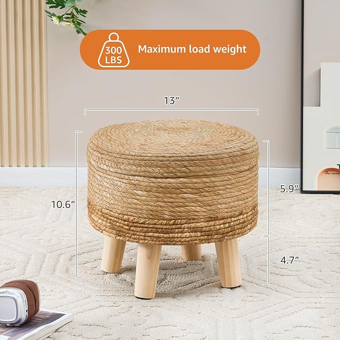 Cpintltr Storage Ottoman Poufs Handwoven Footstool Natural Seagrass Round - Image 3
