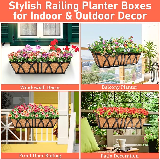 Riare 3 Pack 24 Inch Metal Railing Planter Window Box - Image 7