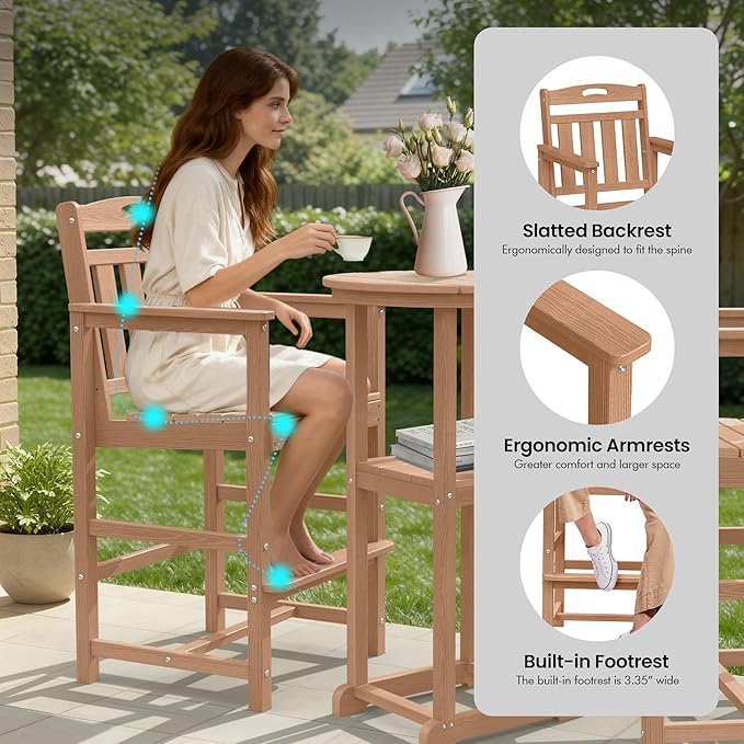 Ciokea 3-Pcs Bistro Table and Chairs, All-Weather Round High Top Bar Table - Image 4